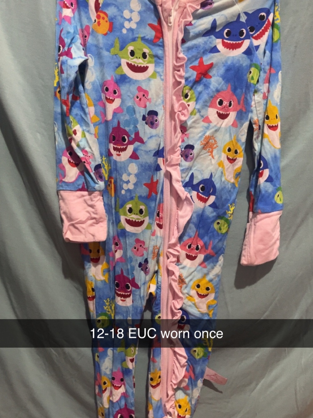 Baby Shark Blue & Pink Ruffle Zip One-Piece Pajama